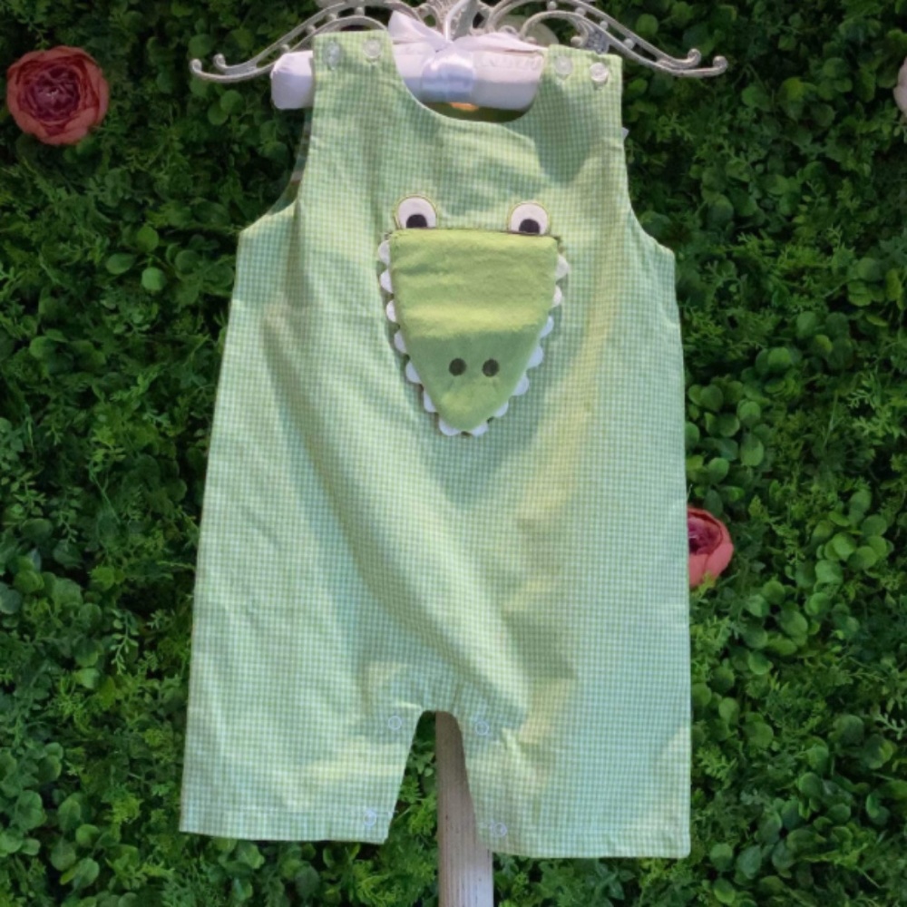 Gingham Alligator Sunsuit - Gator - 6-12 months